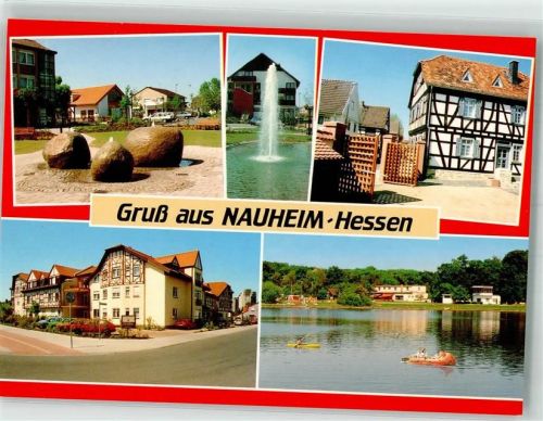 64569 W6085 Nauheim , Kr Groß-Gerau - Brunnen Fachwerkhäuser Hegbachsee Heimatmuseum