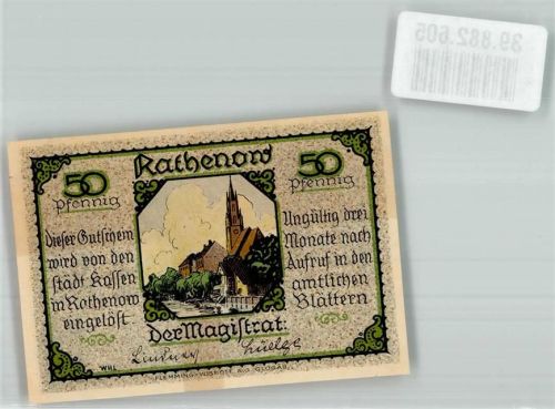 Rathenow 50 Pfennig Gutschein St. Marien und Andreas Kirche Rückseite Rathenower Zietenhusar