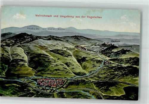 Mellrichstadt sign. Felle, Eugen Vogelschau der Gegend um Mellrichstadt mit Hoher Rhön
