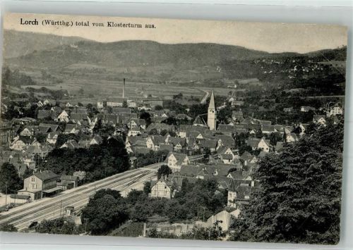 Lorch 1920 mit Bahnhof und Ev. Stadtkirche