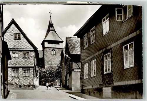 Hardegsen Dorfstraße mit St. Mauritius Kirche Foto AK Karte beschnitten