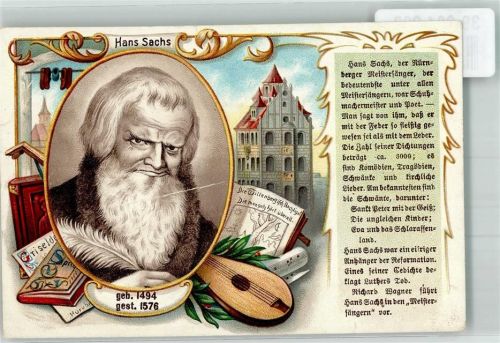 Berlin Mitte Portrait des Nürnberger Meistersängers Hans Sachs Werbekarte Hermann Meyer & Co. Weingrosshandlung Wattstraße 11 KEINE AK
