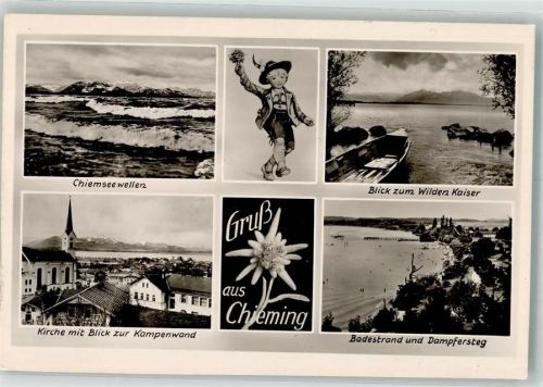 Chieming Kirche Maria Himmelfahrt Badestrand Seebrücke Tracht Wilder Kaiser Kampenwand Edelweiß Verlag Peter Triem Nr. 4234