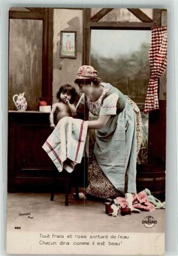 Foto Sazerac Mutter und Kind Badetag nachträglich koloriert Fotomontage