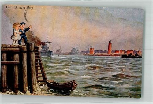 1924 Kinder Matrosenliebe Comic Leuchtturm Kriegsschiff