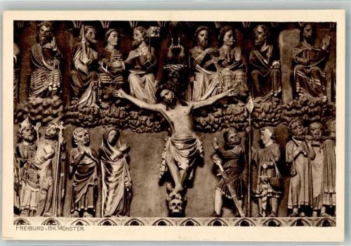 Freiburg Nr. 95 Münstere Hauptportal Kreuzigung Christi Religion Totenkopf