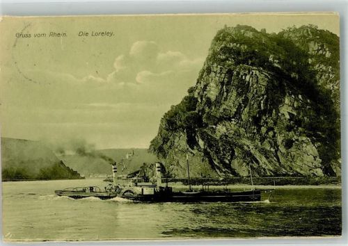 Loreley 1910 Rheinschiff Raddampfer unterhalb des Loreley-Felsens