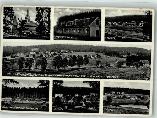 38640 W3380 Hahnenklee-Bockswiese , Oberharz Foto AK Ev. Kirche Jugendherberge Schwimmbad