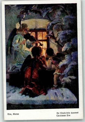 Weihnachten Engel musizieren vor dem erleuchtetem Fenster