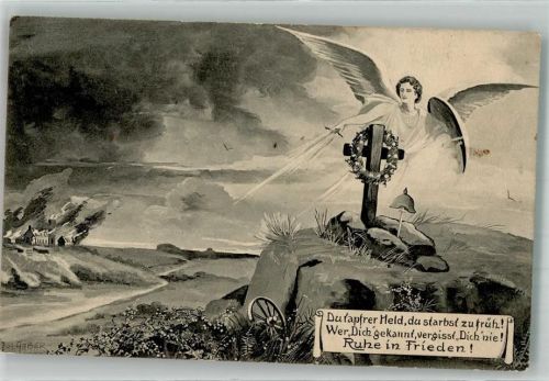 1916 sign. Gaber Engel am Grab eines gefallenen Landsers WK I
