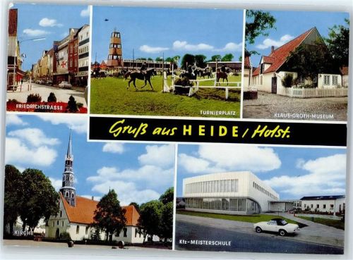 Heide Friedrichstraße, Turnierplatz, Klaus-Groth-Museum, Kirche, KFZ-Meisterschule
