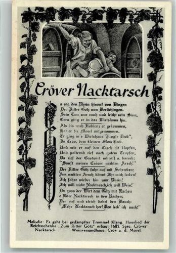 Cröver Nacktarsch Liederkarte Weinversandhaus Cröv. a.d. Mosel