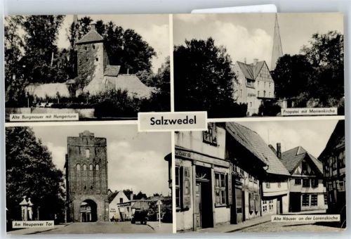 Salzwedel Alte Burgmauer, Hungerturm, Neuperver Tor, Alte Häuser an der Lorenzkirche, Probstei mit Marienkirche