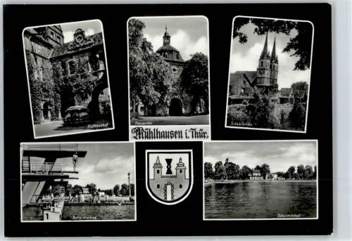 Mühlhausen Rathaushof, Frauentor, Jakobikirche, Schwimmbad, Wappen