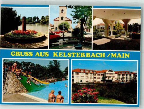 Kelsterbach Parkanlage am Main Marktplatz mit St.-Martins-Kirche Bürgerhaus Schwimmbad Altenheim