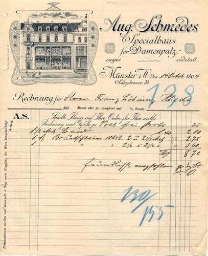 Rechnung Aug. Schnedes1904 Münster