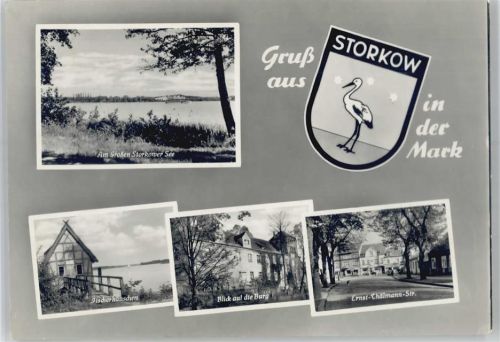 Storkow Am Großen Storkower See, Wappen, Fischerhäuschen, Blick auf die Burg, Ernst-Thälmann-Straße