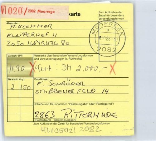 Moorrege Paketkarte