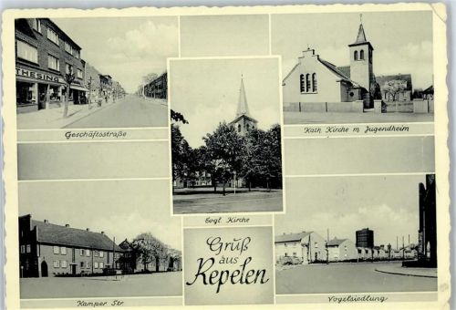 47441 W4130 Repelen - Ev. Kirche, Kath. Kirche mit Jugendheim, Vogelsiedlung, Ortsansicht