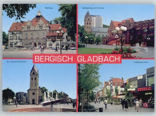 Bergisch Gladbach Fußgängerzone, Geschäft, St. Laurentiuskirche, Bürgerhaus, Rathaus