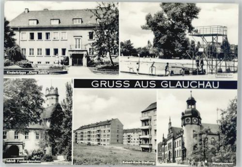 Glauchau Kinderkrippe Clara Zetkin, Schwimmbad Sommerbad, Schloß Forderglauchau, Robert-Koch-Siedlung, Hauptpostamt