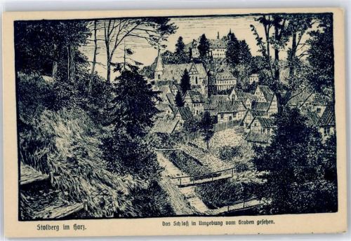 Stolberg Das Schloß in Umgebung vom Graben gesehen