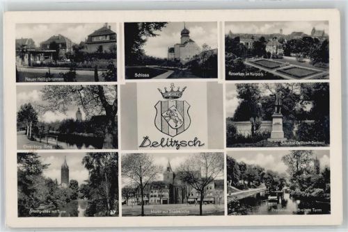 Delitzsch Neuer Heiligbrunnen, Schloss, Rosarium im Kurpark, Ehrenberg-Ring, Stadtgraben, Markt, Stadtkirche, Schultze-Delitzsch-Denkmal