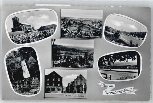 66424 W6650 Homburg , Saar - Marktplatz, Ehrenmal, Blick vom Schloßberg, An der Drehscheibe, Waldstadion, Schwimmbad