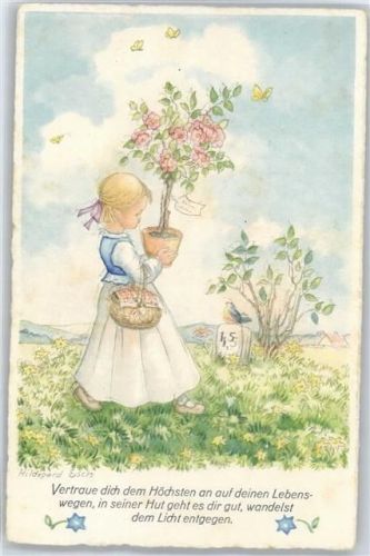 Esch, Hildegard , Mädchen mit Blumen