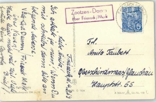 Zootzen Damm Landpoststempel Hund