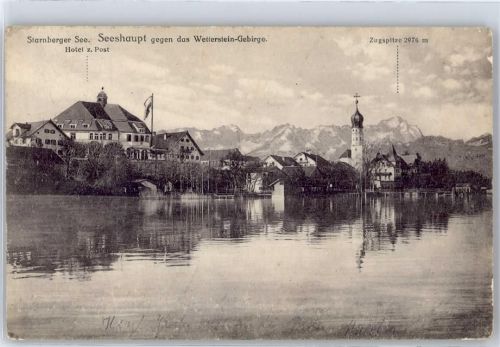 Seeshaupt Teilansicht, Starnberger See, Hotel zur Post, Zugspitze