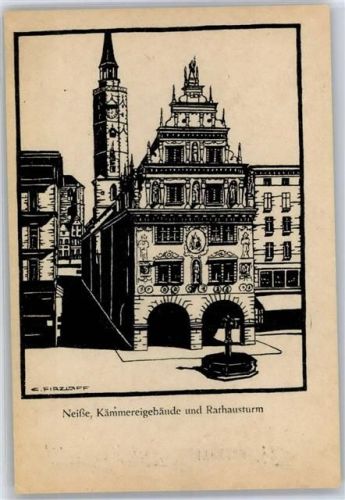 Neisse Kämmereigebäude und Rathausturm, Künstler-Karte, sign. AKU1