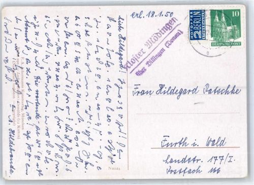 Mödingen Landpoststempel, Notopfer, Kirche von Graupen von L. Richter