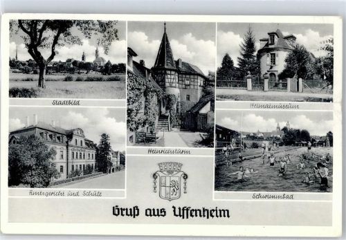 Uffenheim 1954 Gericht Schwimmbad Wappen Heinrichsturm
