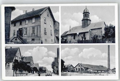35305 W6310 Queckborn , Hess - Grünberger Straße Kirche Schule Wasserwerk