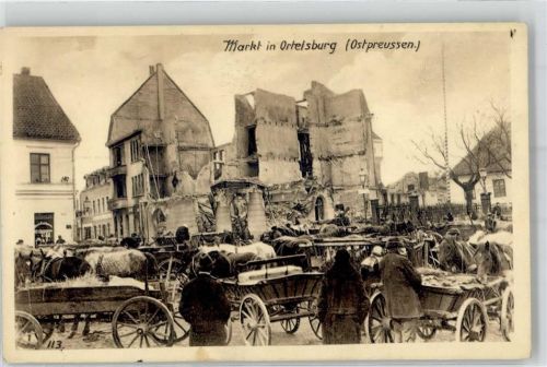 Ortelsburg Marktplatz zerstörte Häuser WK I
