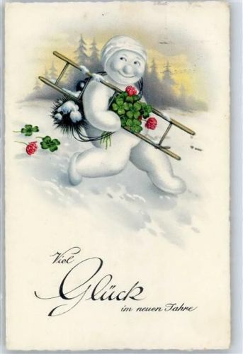 Neujahr Schneemann Künstlerkarte