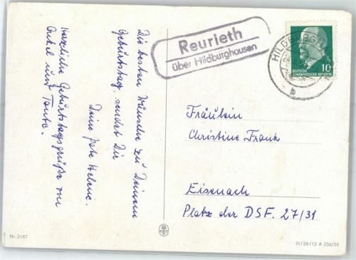 98646 O6110 Hildburghausen - Landpoststempel Reurieth über Hildburghausen