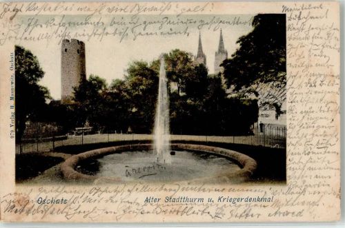 Oschatz 1901 Alter Stadtturm Kriegerdenkmal Springbrunnen