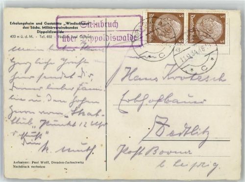 01744 O8230 Dippoldiswalde - Landpoststempel Steinbruch Erholungsheim Gasthaus Windischhaus