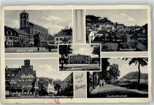 Homburg WK II Befreiungsplatz Josef-Bürckel-Platz Hotel Hombuger Hof Bahnhof Zweibrückerstraße