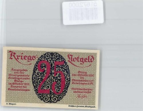 Geislingen Kriegsnotgeld 25 Pfennig
