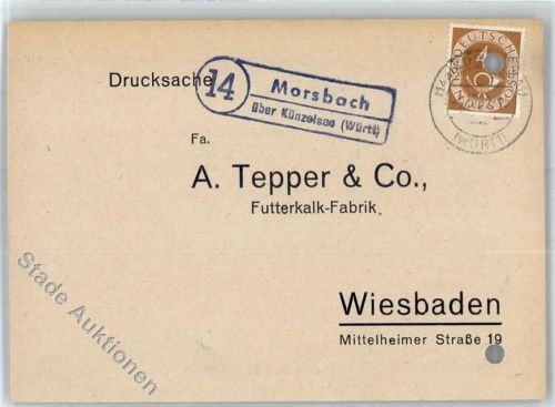 Morsbach Landpoststempel Bestellkarte Futterkalk-Fabrik A. Tepper