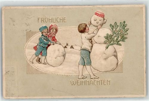 Kind Weihnachten Schneemann Prägedruck
