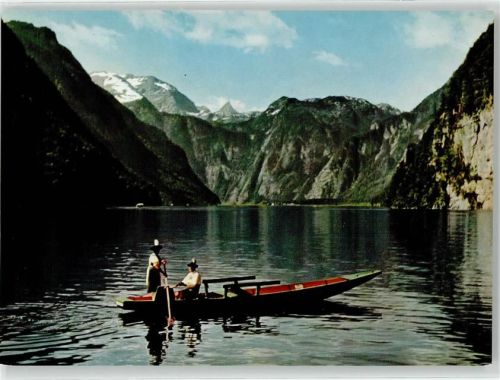 83471 W8240 Königssee b Berchtesgaden Foto AK Blick vom Malerwinkel Schönfeldspitze Bootspartie