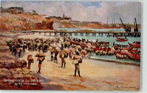 Accra Goldküste E. Cheesman Oilette Loading Cocoa into Surf Boats Strand Anlegestelle