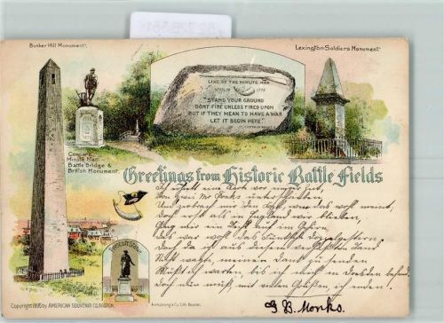 Boston 1902 Bunker Hill Monument Lexington Soldiers Monument Prescolt Statue