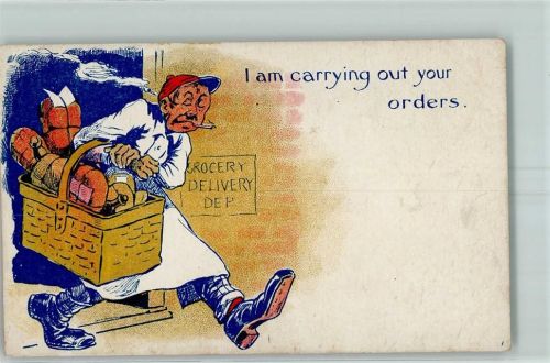 Laufbursche mit Korb I am carrying out your orders