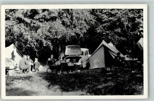 1963 Camping Oldtimer Zelt gedeckter Tisch Familie