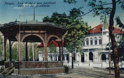 Pistyan Pistyan (Slowakei) Leporello Park mit Musikhalle II (kleine Abschürfung bei Leporello-Abdeckung, Stauchung)